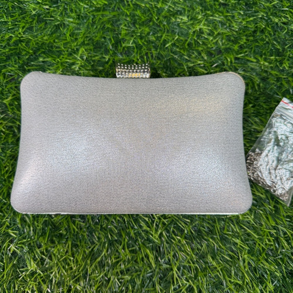 Rhinestone Evening Clutch Women Small Silver Excellent Floral Crystal - Picture 4 of 9